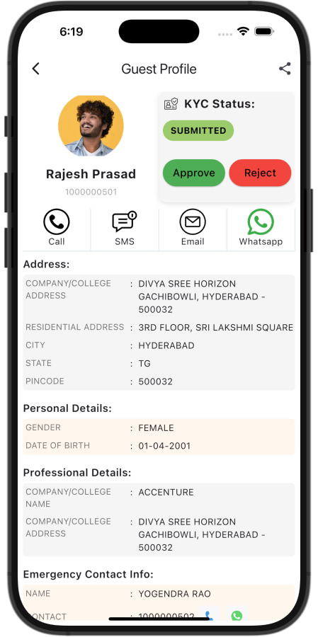 Kamer guest details screen